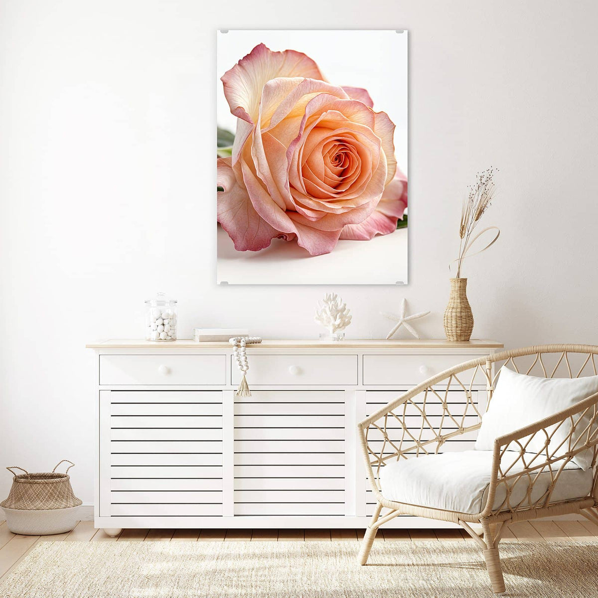 Aufhängung liegt bei – Motiv später wechselbar – Wandbild - Rose in Apricot - Hochformat