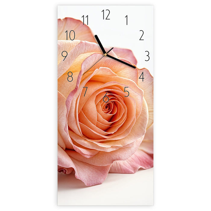 Wanduhr Elegante Rose Blüte aus Glas – Hochformat 30 × 60 cm mit Ziffernblatt Elegant