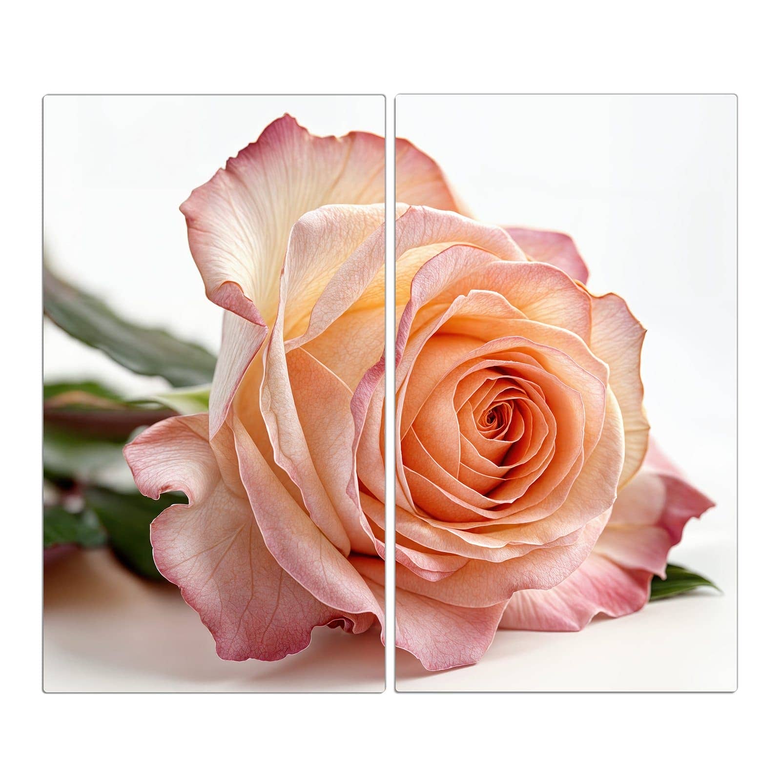2-teilige Abdeckplatten für den Herd mit Elegante Rose Blüte-Motiv in der Frontansicht