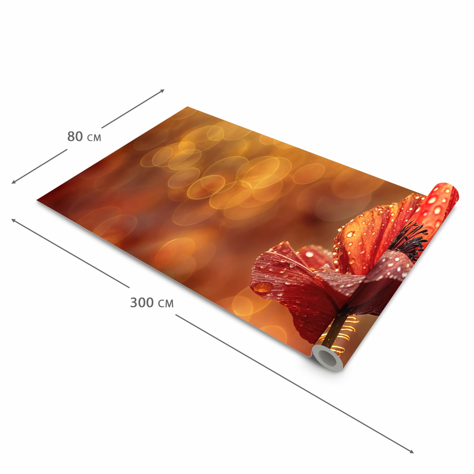 Waschbarer moderner Küchenläufer mit Motiv Blühende Mohnblume in der Grösse 60x300 cm