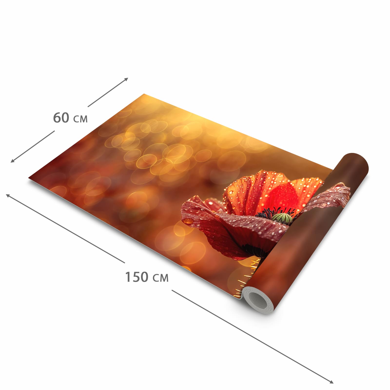 Langlebiger Küchenläufer mit Motiv Blühende Mohnblume in der Grösse 60x300 cm, waschbar