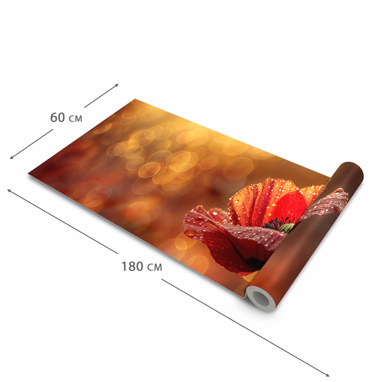 Flacher rutschfester Küchenläufer mit Motiv Blühende Mohnblume in der Grösse 60x300 cm