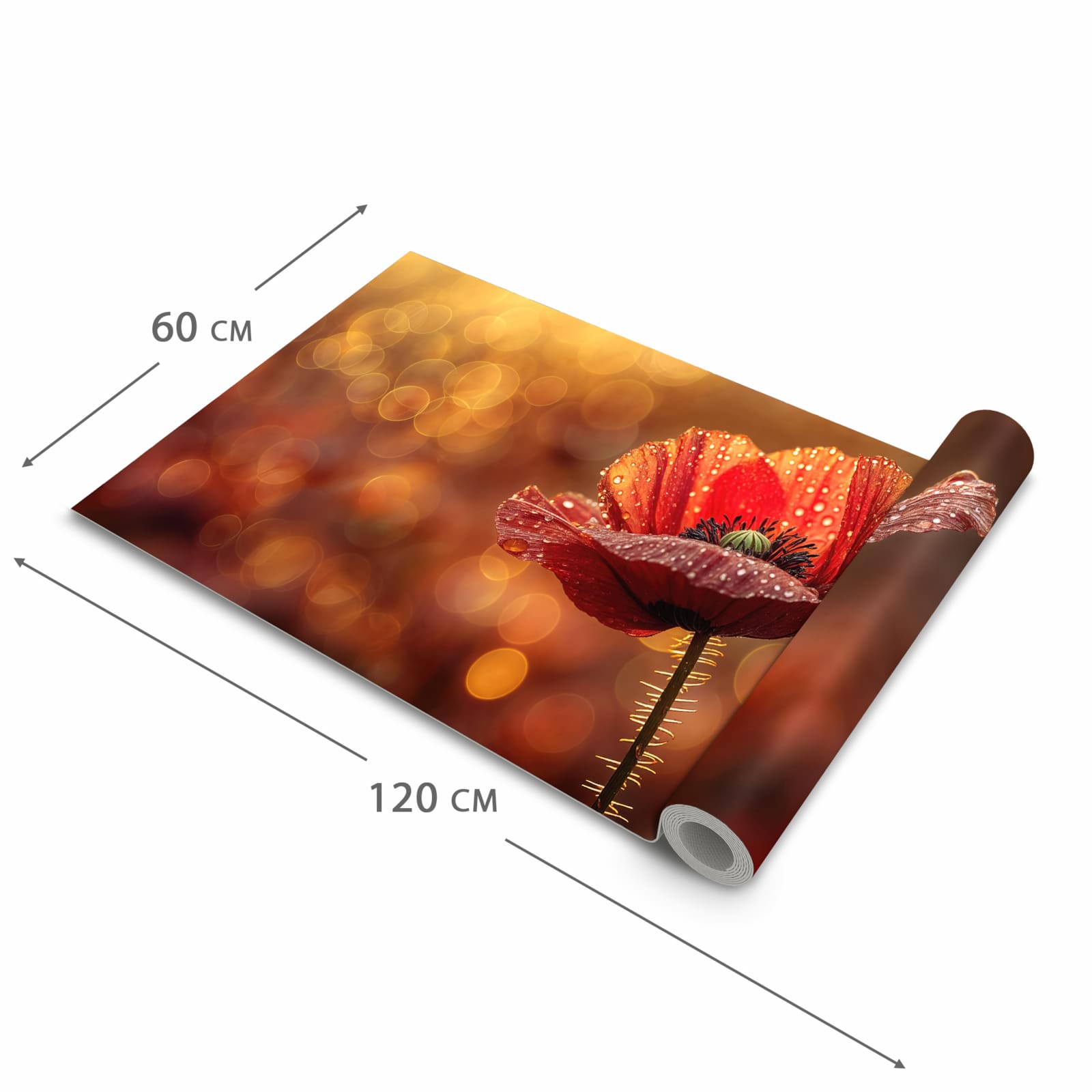 Geruchsneutraler Küchenläufer mit Motiv Blühende Mohnblume in der Grösse 60x300 cm