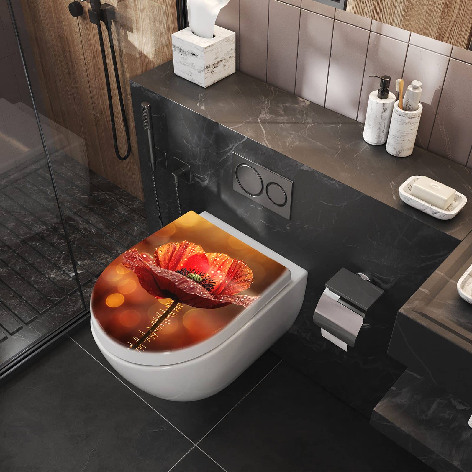 WC-Sitz mit Absenkautomatik Blühende Mohnblume