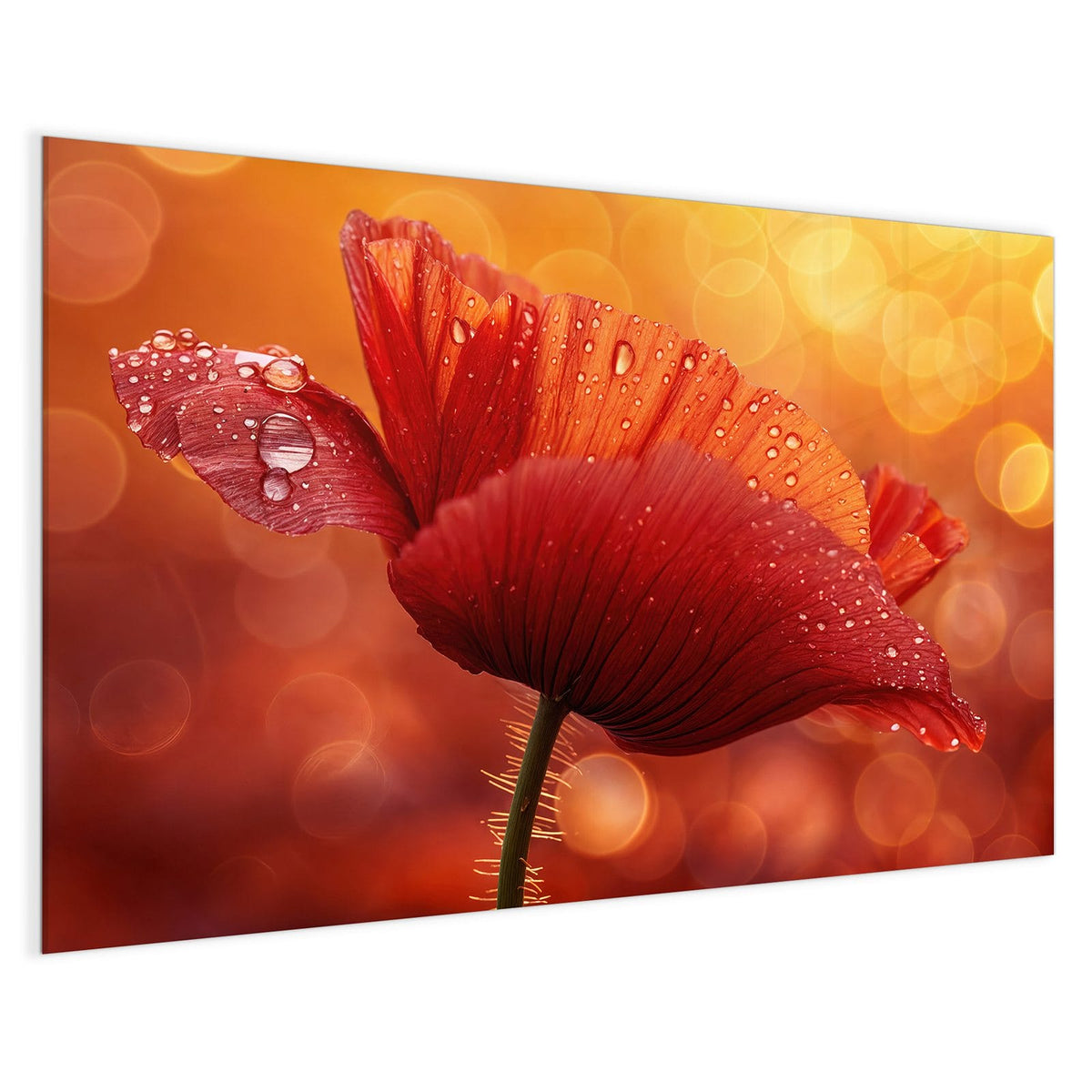 4 mm Glas statt lackiertem Blech – Magnettafel - Mohn mit Tautropfen