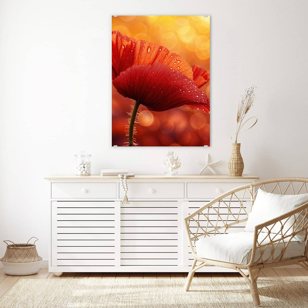 Aufhängung liegt bei – Motiv später wechselbar – Wandbild - Mohn mit Tautropfen - Hochformat