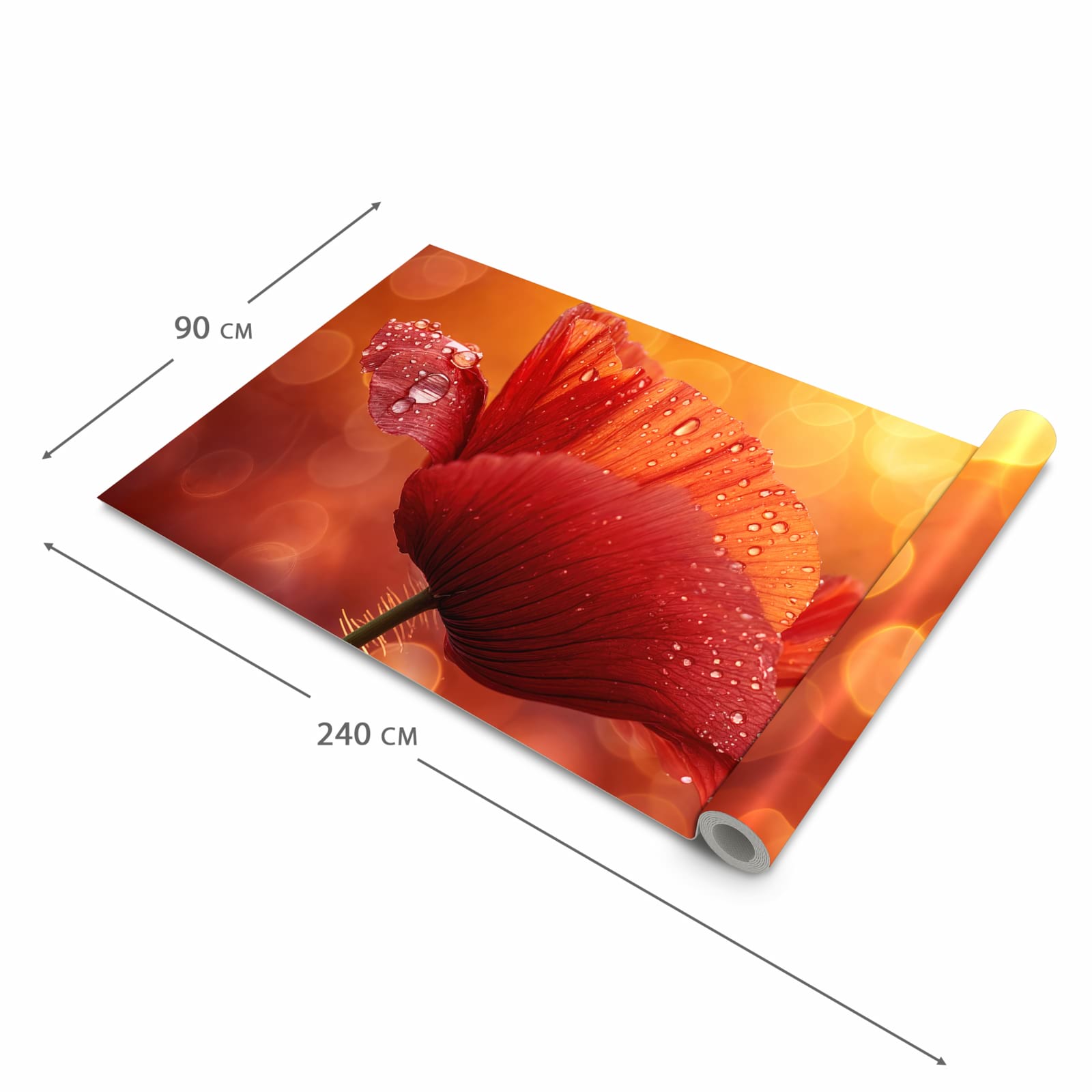 Schmutzabweisender Küchenteppich mit Motiv Roter Blütentropfen in der Größe 60x300 cm