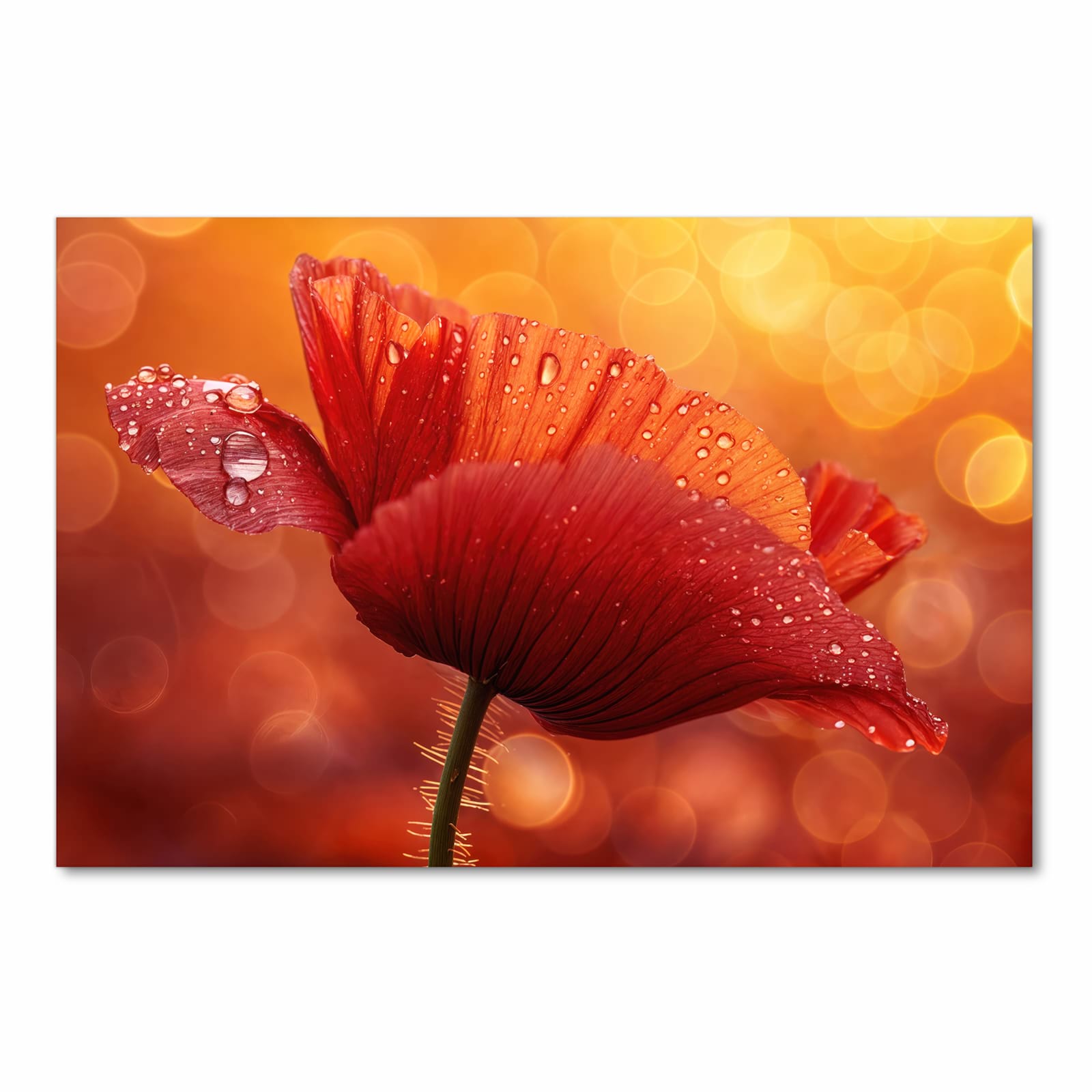 Pflegeleichter Küchenläufer mit Motiv Roter Blütentropfen in Frontansicht, rutschfest