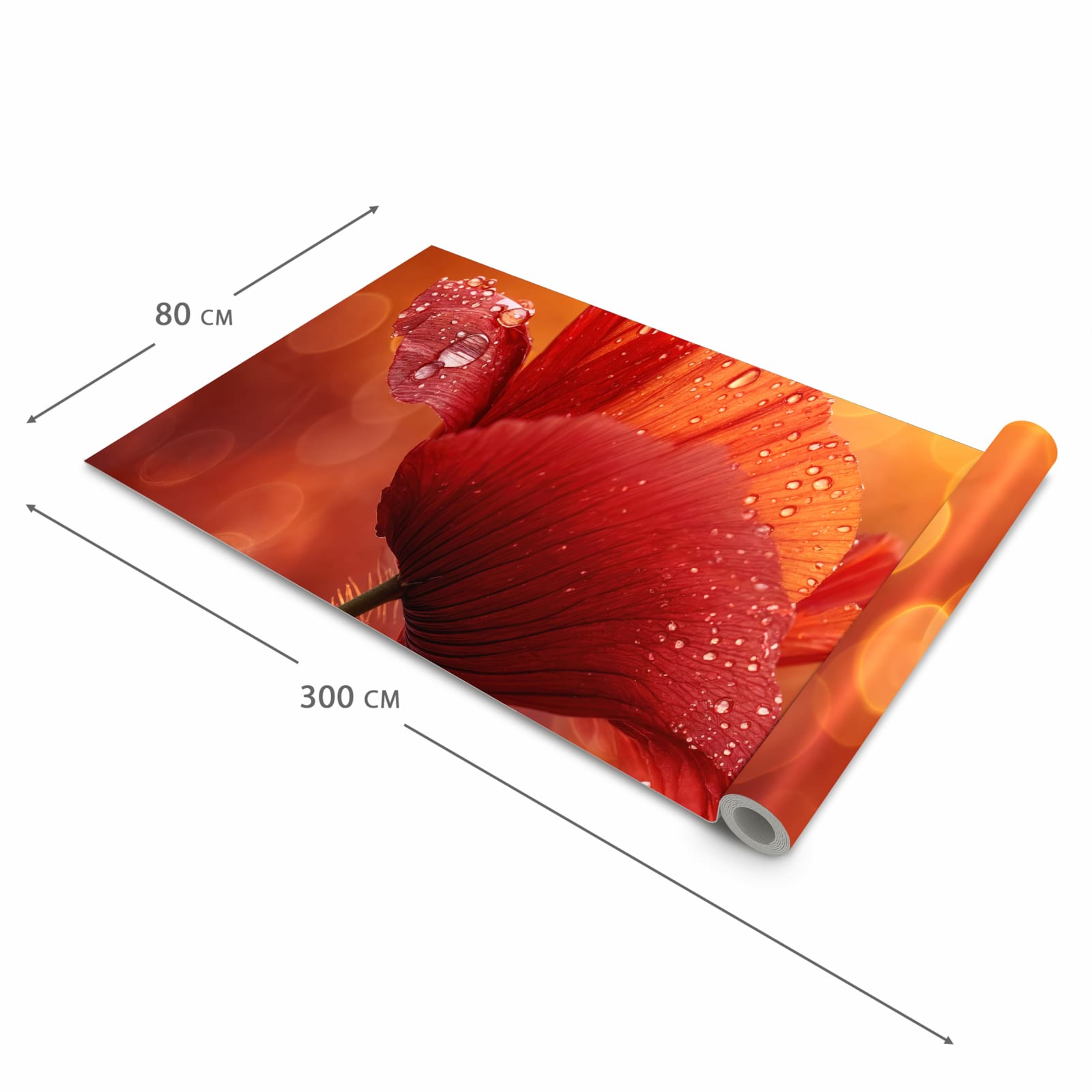 Wasserabweisender rutschfester Küchenteppich mit Motiv Roter Blütentropfen in der Grösse 60x300 cm