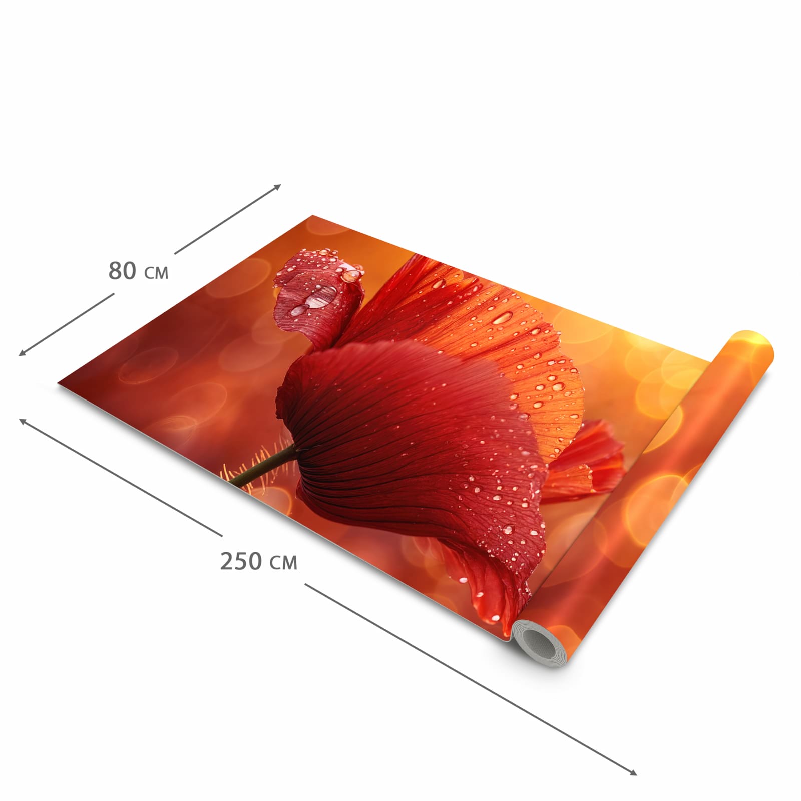 UV-beständiger waschbarer Küchenteppich mit Motiv Roter Blütentropfen in der Größe 60x300 cm