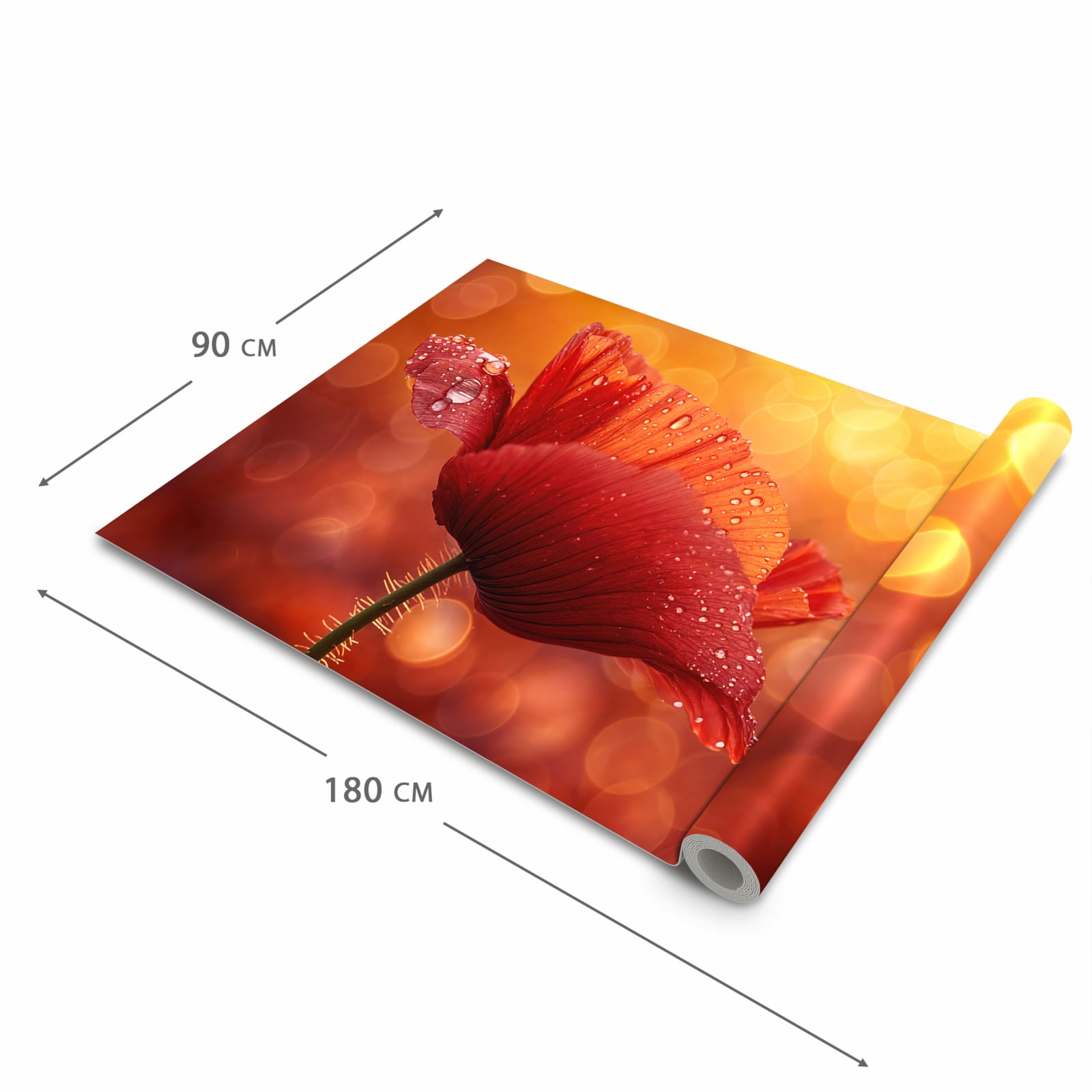 Fleckenresistenter waschbarer Küchenteppich mit Motiv Roter Blütentropfen in der Grösse 60x300 cm