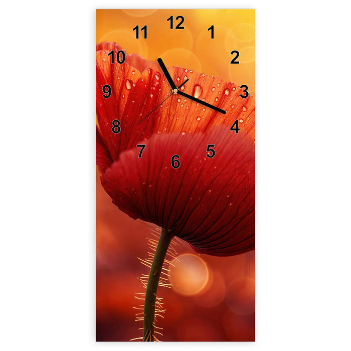 Wanduhr Roter Blütentropfen aus Glas – Hochformat 30 × 60 cm mit Ziffernblatt Modern