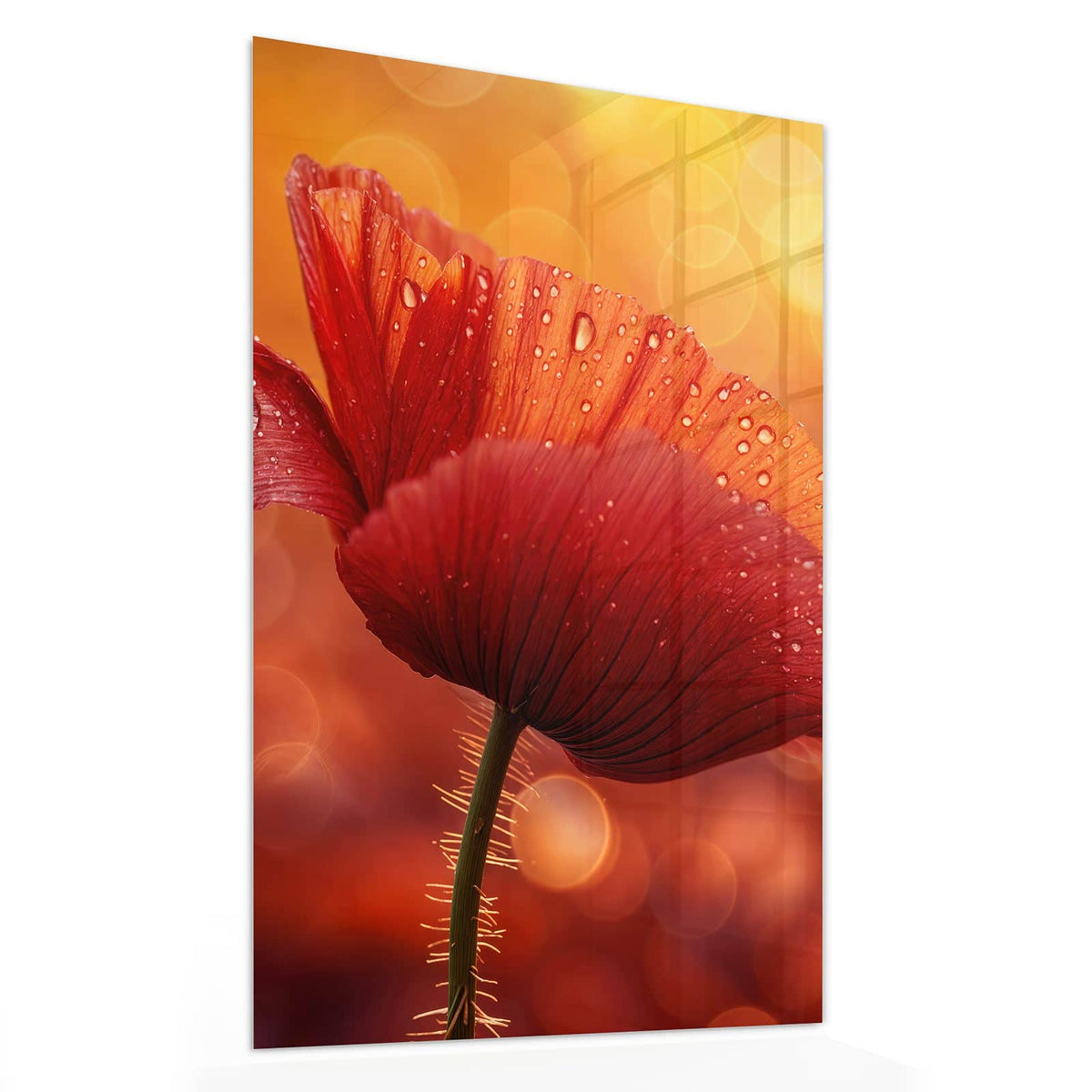 11 Größen – von 30 × 60 bis 60 × 150 cm – Wandbild - Mohn mit Tautropfen - Hochformat