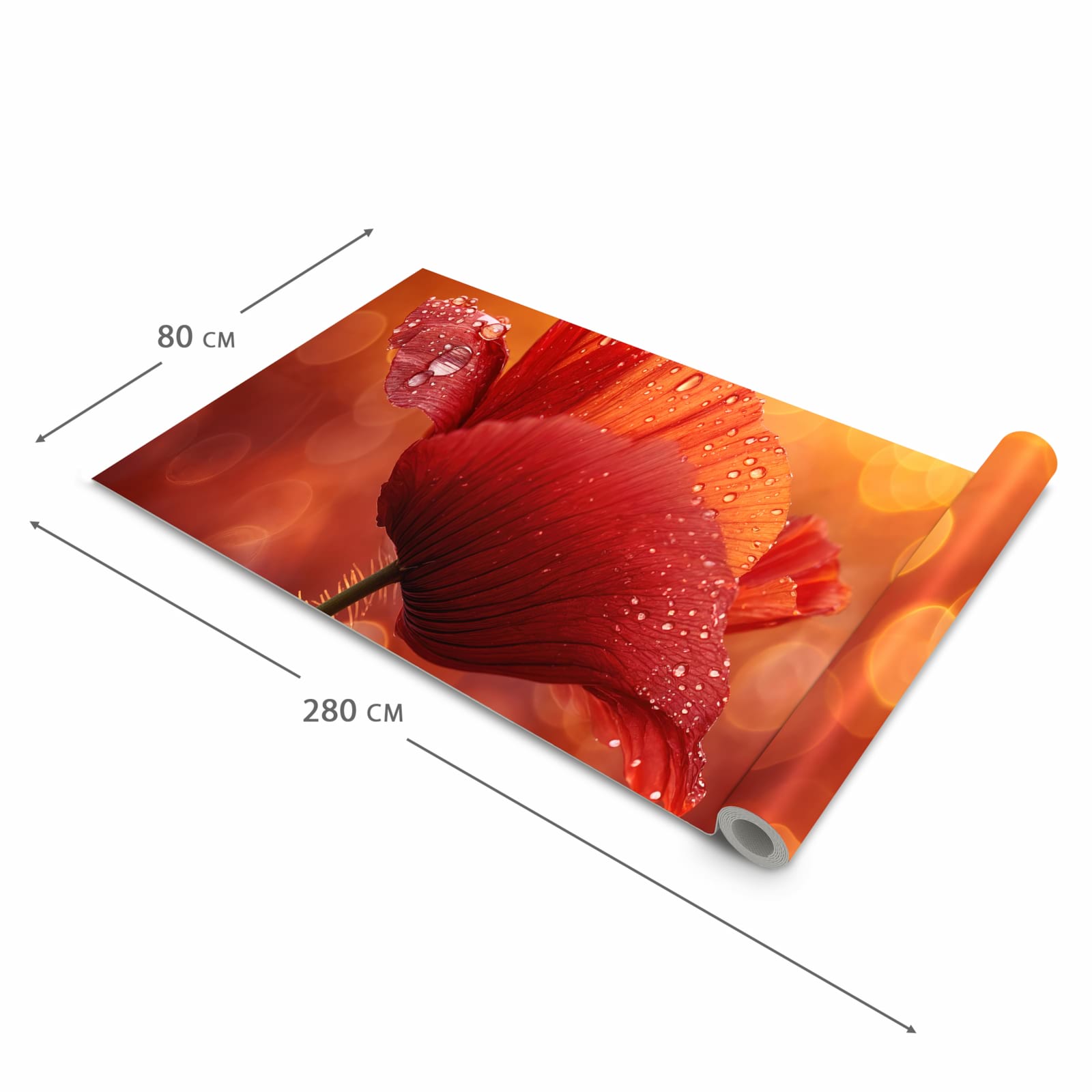 Großer Küchenteppich mit Motiv Roter Blütentropfen in der Grösse 60x300 cm für Trittkomfort