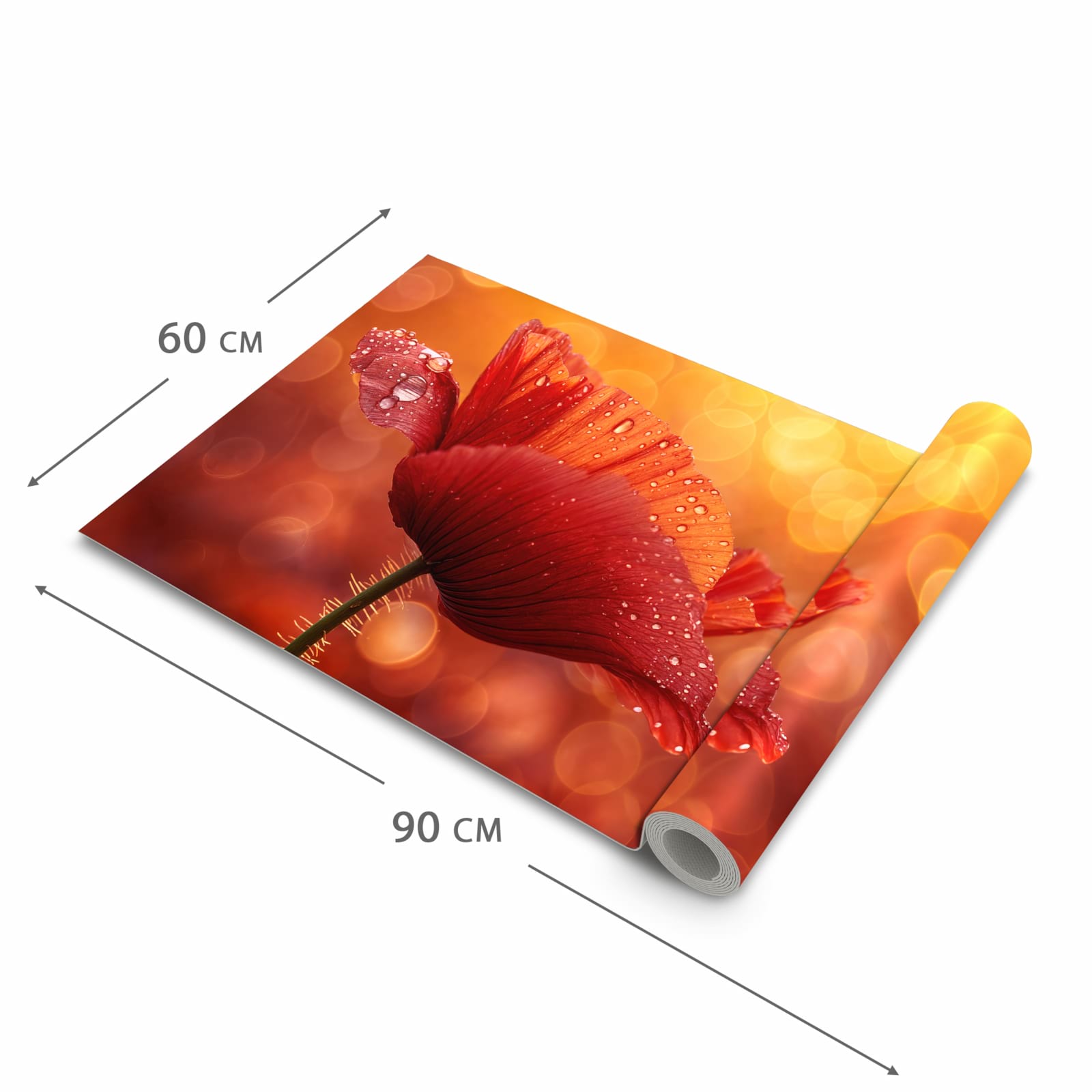 Geräuschdämpfender Küchenteppich mit Motiv Roter Blütentropfen in der Grösse 60x300 cm