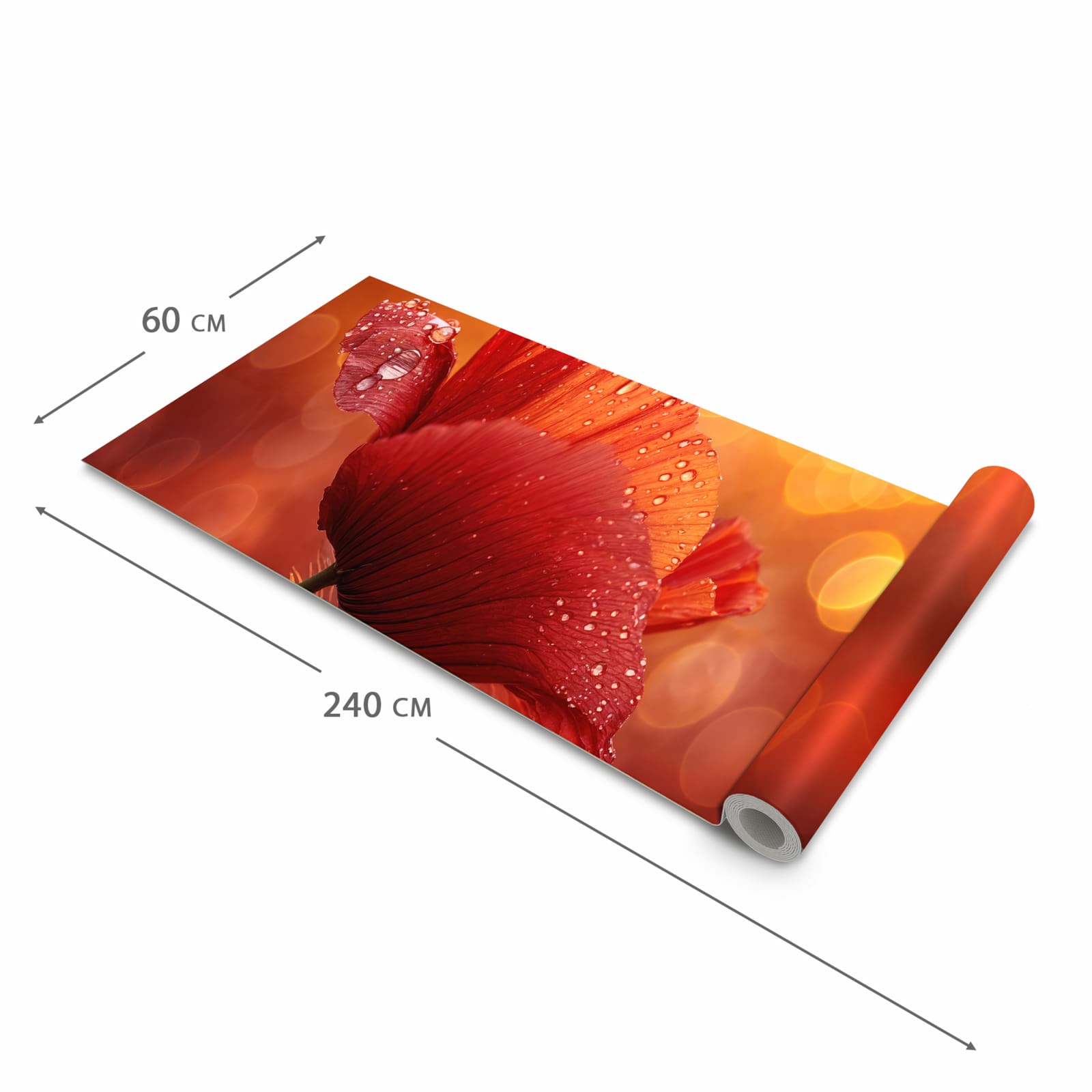 Formstabiler waschbarer Küchenteppich mit Motiv Roter Blütentropfen in der Grösse 60x300 cm