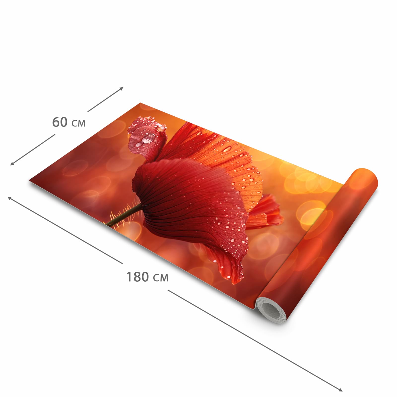 Farbbeständiger Küchenteppich mit Motiv Roter Blütentropfen in der Grösse 60x300 cm