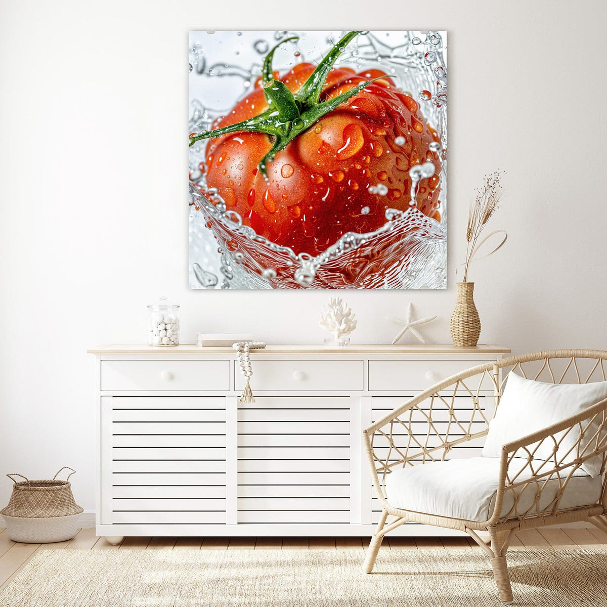 Echtglas, 4 mm – kein Acryl, keine Folie – Wandbild - Tomate im Wasser - Quadratisch