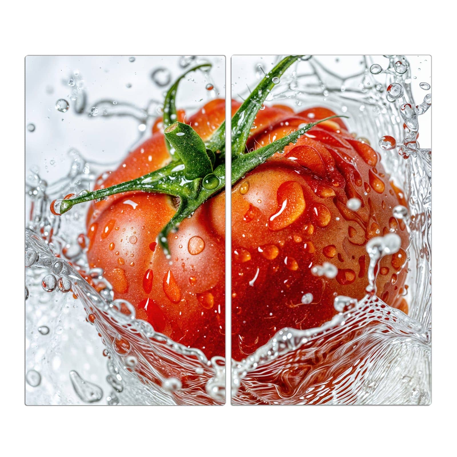 2-teilige Herdplattenabdeckung mit Tomate im Wasser-Motiv in der Frontansicht