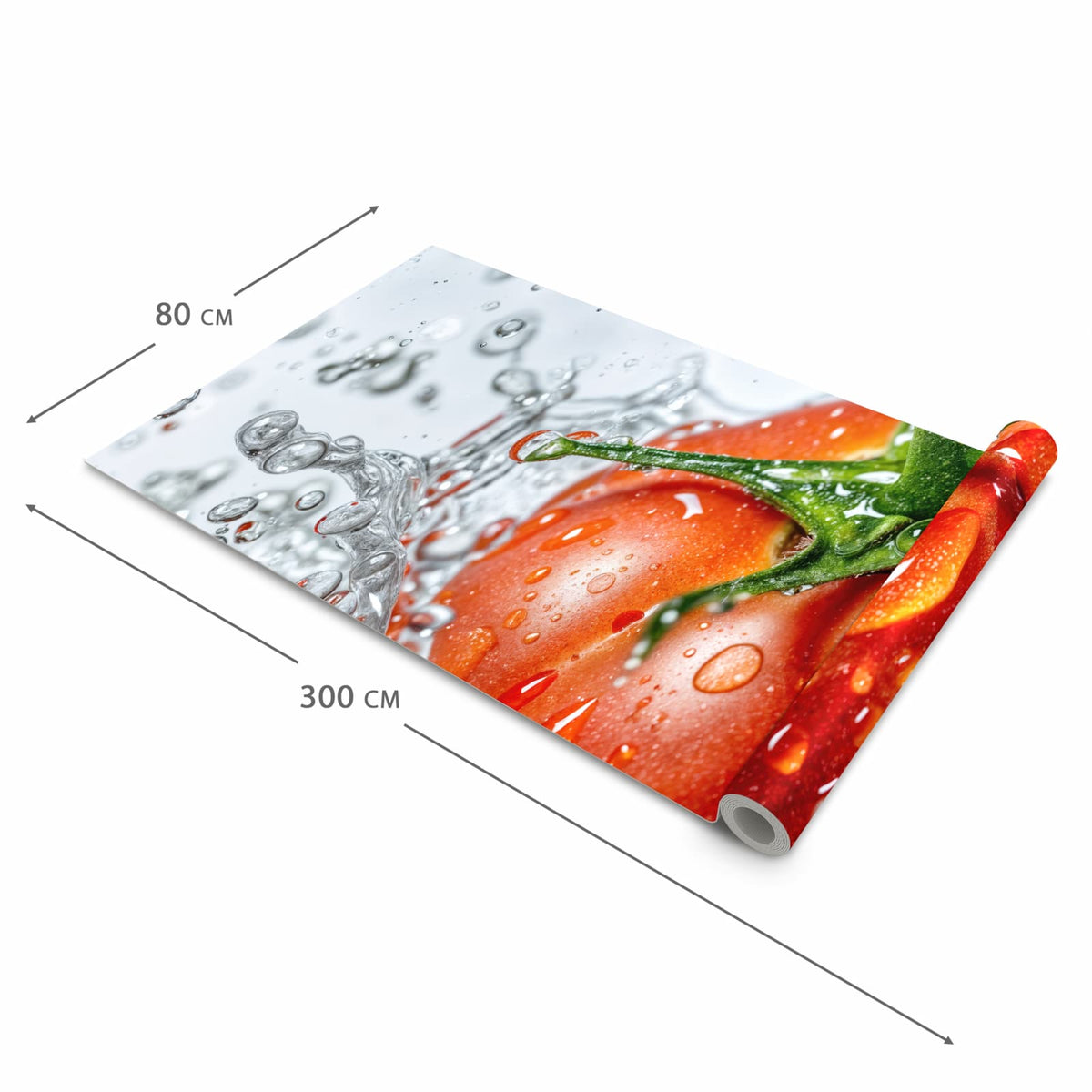 Rutschfester waschbarer Teppich fürs Esszimmer mit Motiv Tomate im Wasser in der Größe 60x300 cm