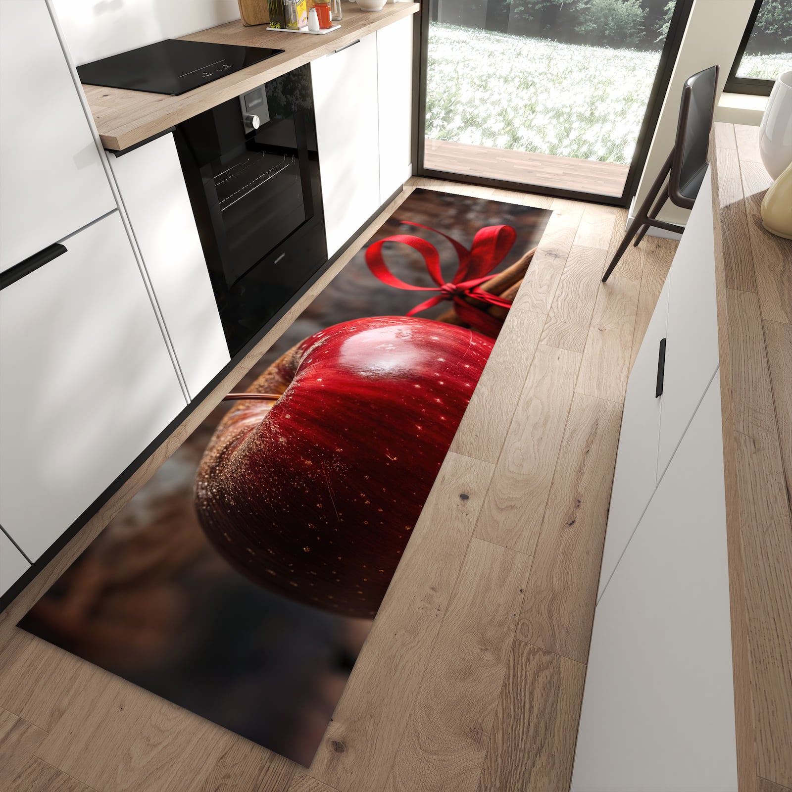 Langlebiger Küchenteppich mit Motiv mit und Apfel in moderner Küche