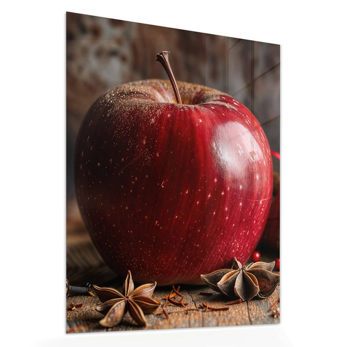 Echtglas, 4 mm – kein Acryl, keine Folie – Wandbild - Zimt und Apfel - Hochformat