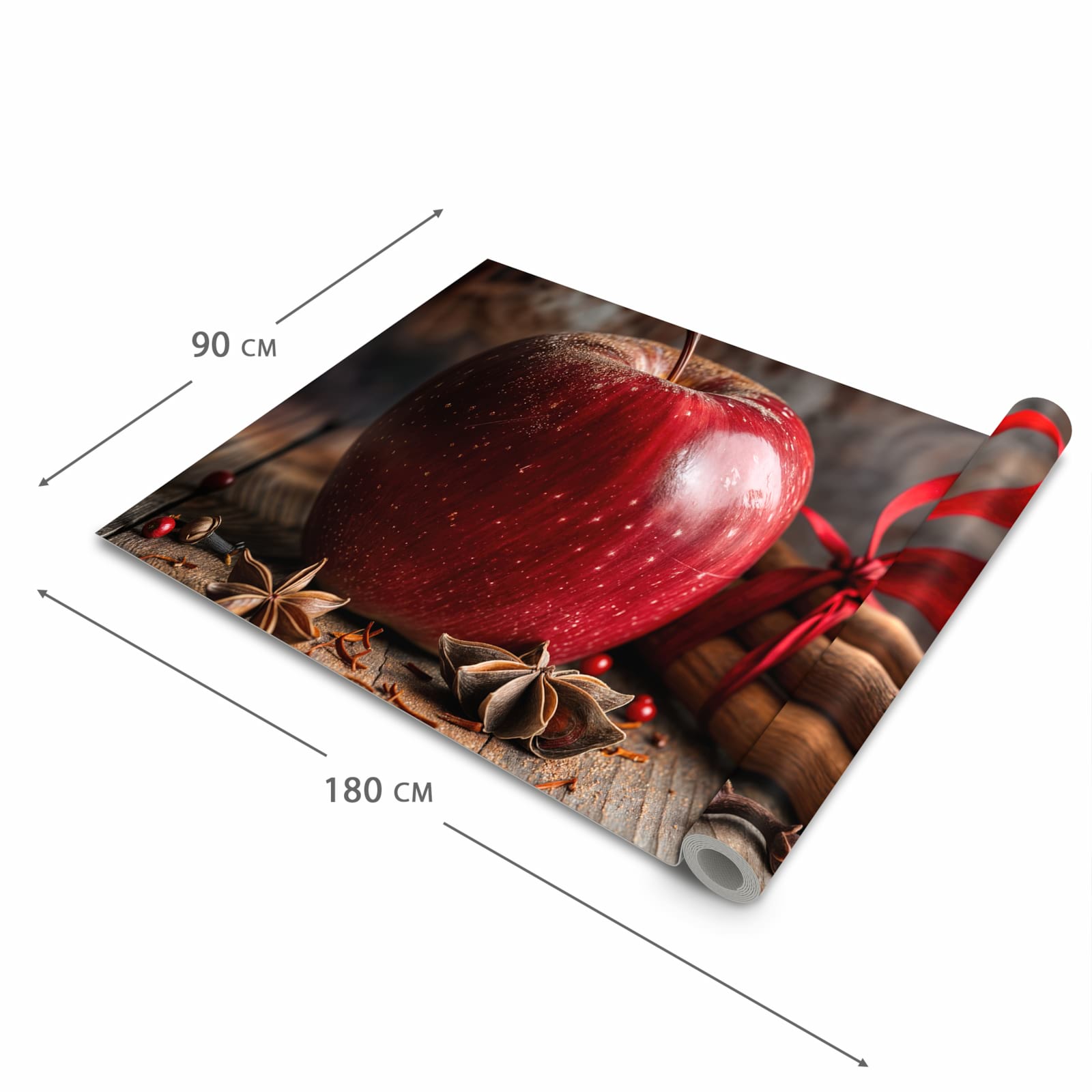 Geruchsneutraler waschbarer Teppich Küche mit Motiv mit und Apfel in der Grösse 60x270 cm