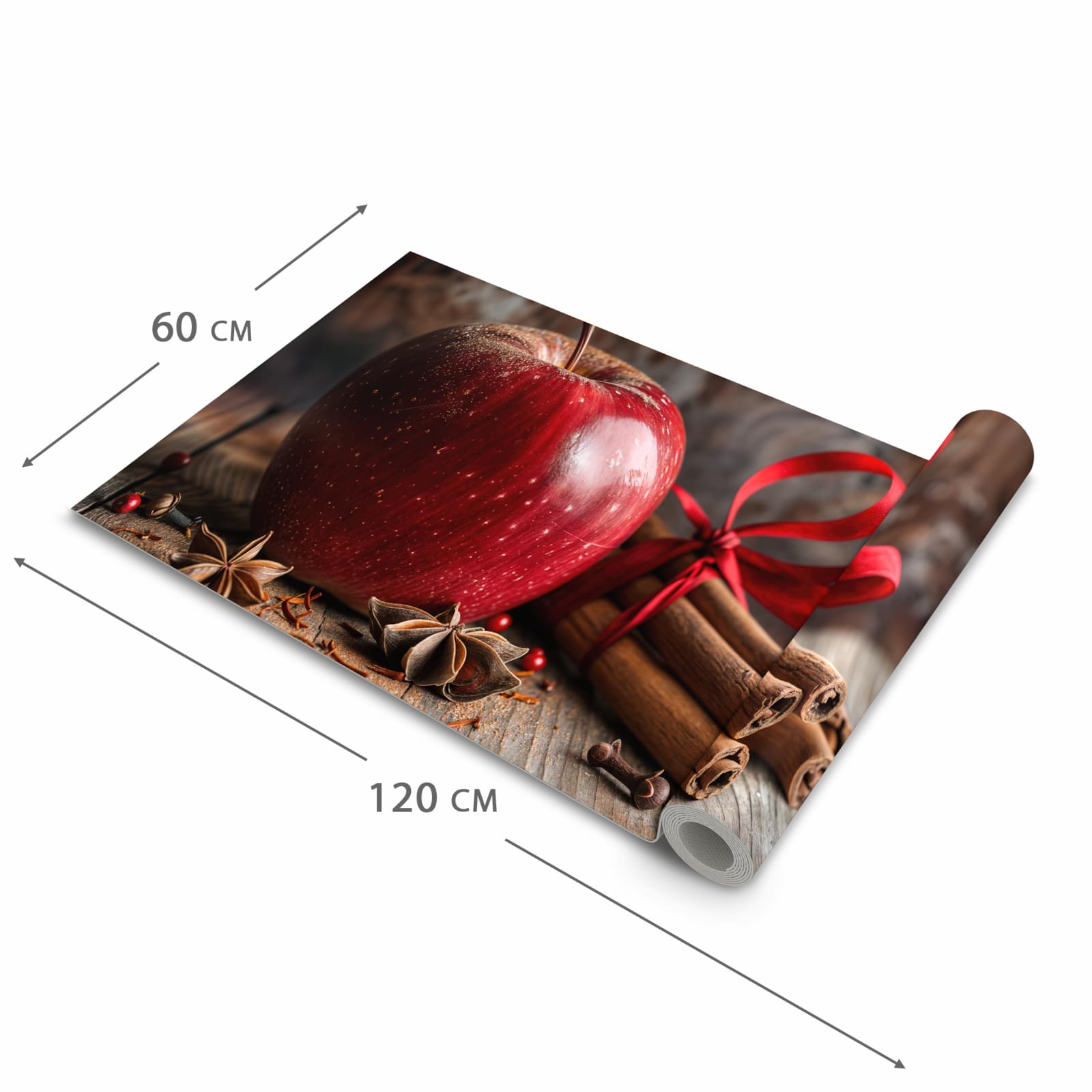 Farbbeständiger Teppich für Küche mit Motiv mit und Apfel in der Grösse 60x270 cm