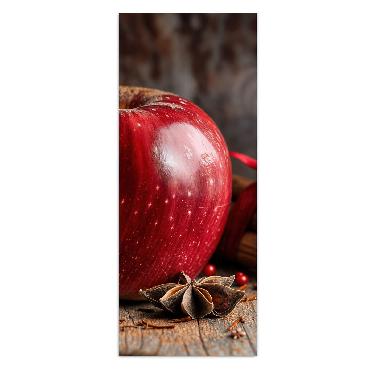Wandbild - Zimt und Apfel - Hochformat – Roter Apfel mit Zimtstangen