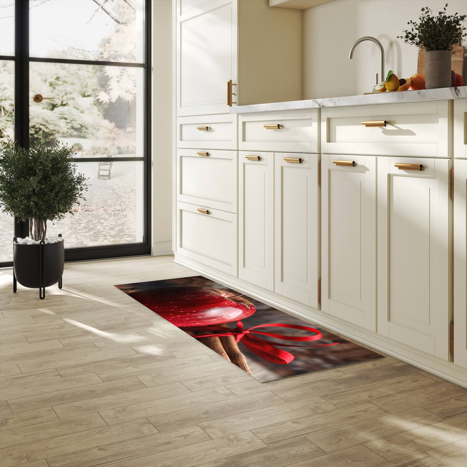 Wasserabweisender waschbarer Küchenläufer mit Motiv mit und Apfel in heller Küche