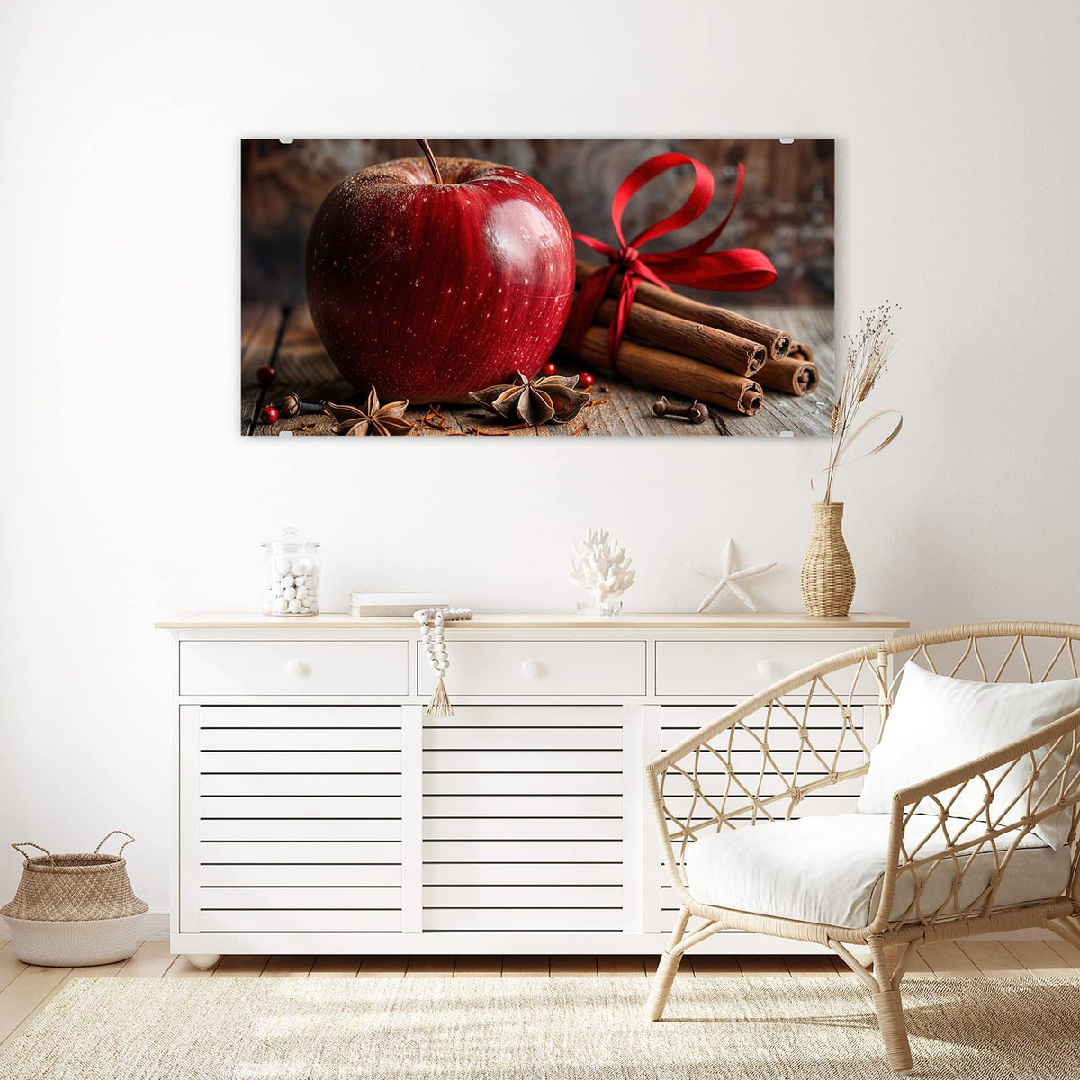 Echtglas, 4 mm – kein Acryl, keine Folie – Wandbild - Zimt und Apfel - Querformat