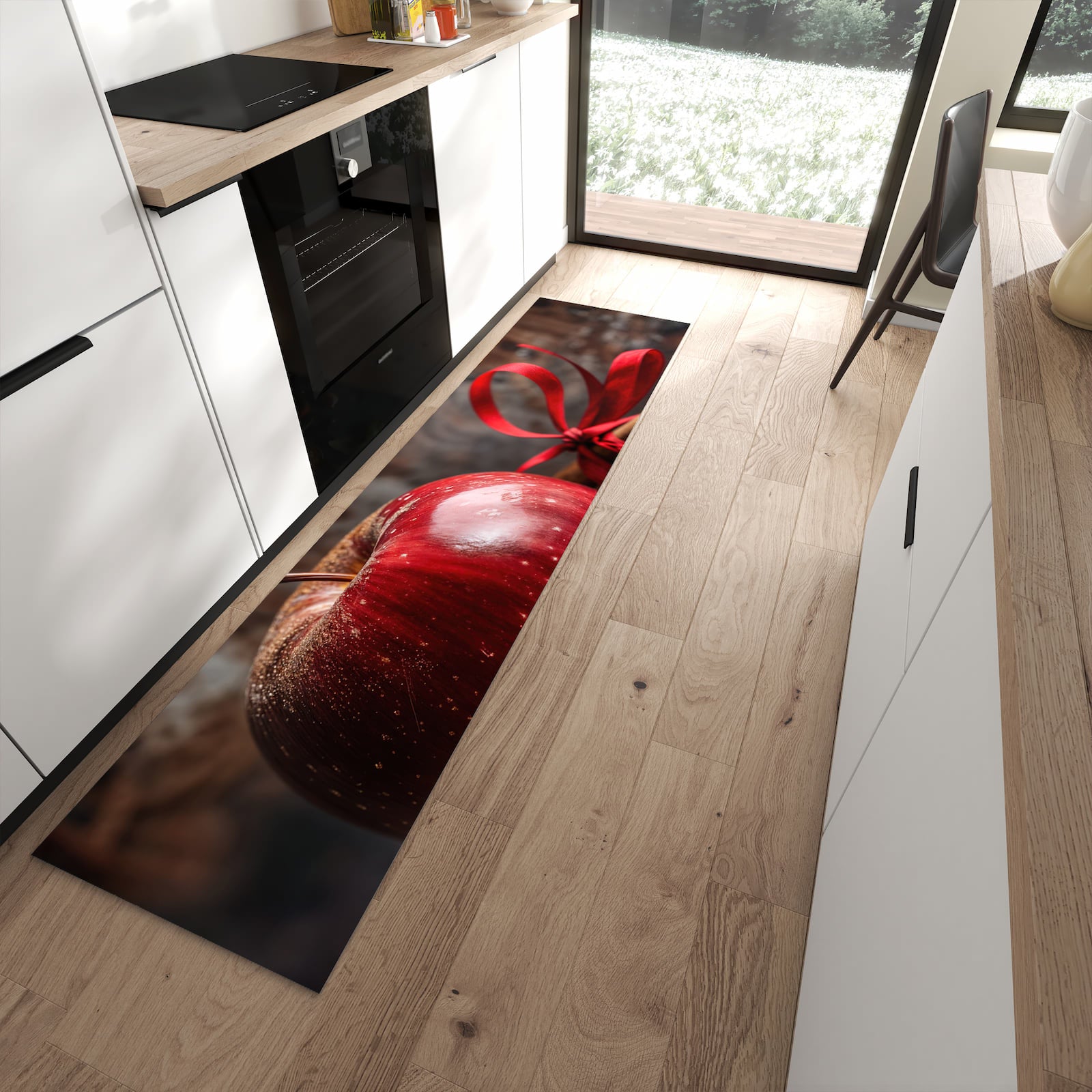 UV-beständiger abwaschbarer Küchenläufer mit Motiv mit und Apfel in moderner Küche