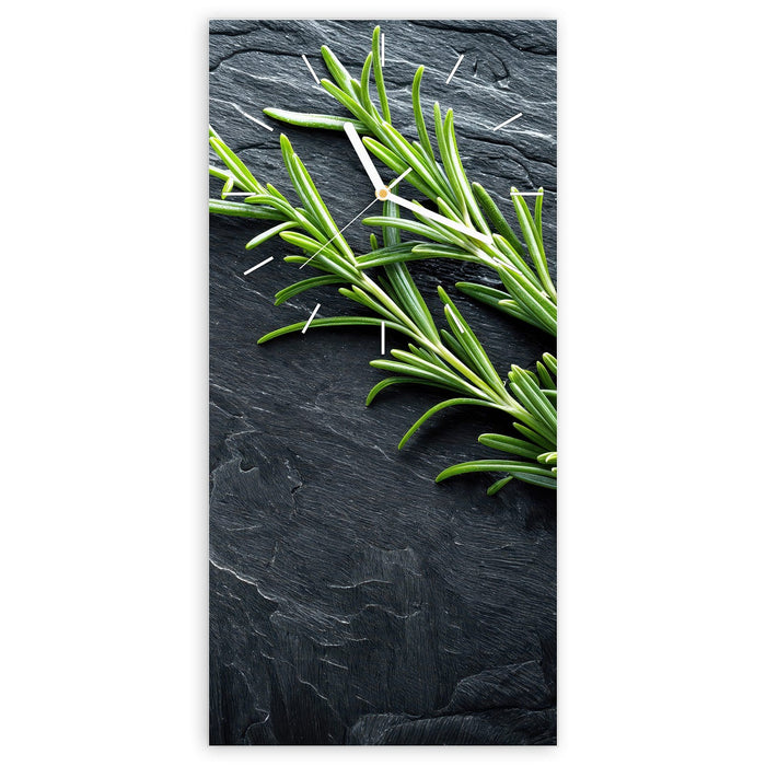 Wanduhr Rosmarinzweig Slate aus Glas – Hochformat 30 × 60 cm mit Ziffernblatt Linie