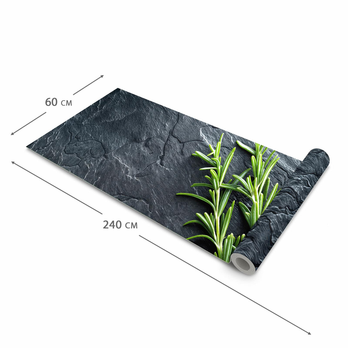 Küchenläufer mit angenehmer Haptik und Motiv Rosmarinzweig Slate in der Grösse 60x270 cm