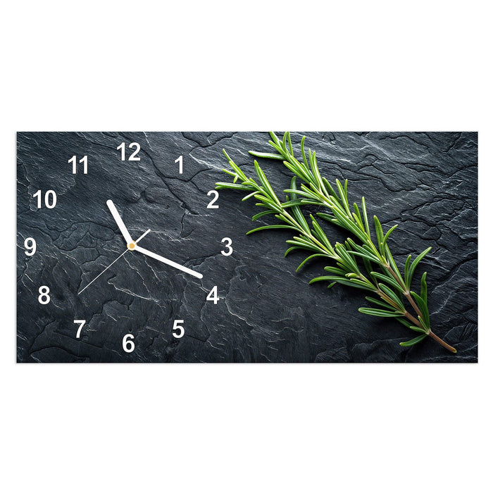 Wanduhr Rosmarinzweig Slate aus Glas – Querformat 60 × 30 cm mit Ziffernblatt Modern