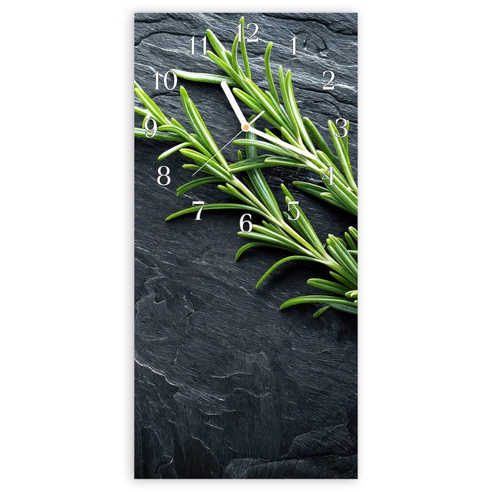 Wanduhr Rosmarinzweig Slate aus Glas – Hochformat 30 × 60 cm mit Ziffernblatt Klassisch