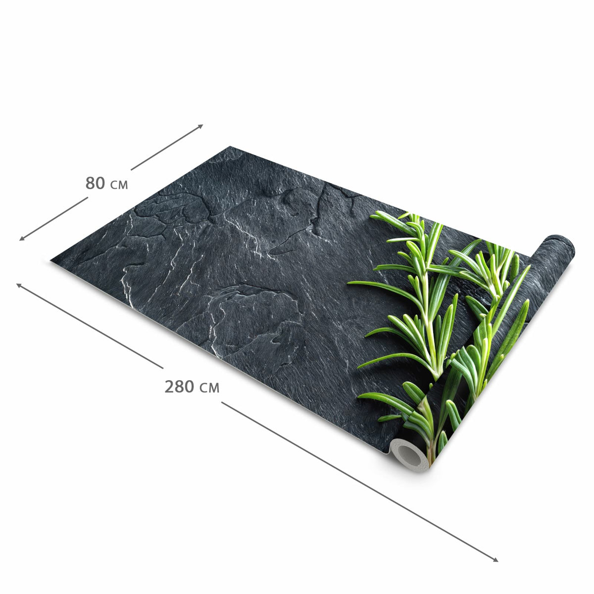 Feuchtigkeitsresistenter Küchenläufer mit Motiv Rosmarinzweig Slate in der Größe 60x270 cm