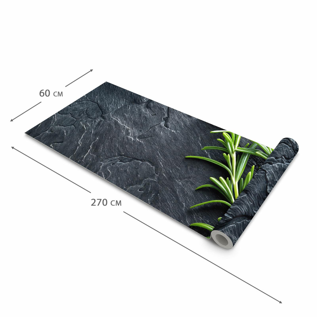 Hygienischer rutschfester Küchenläufer mit Motiv Rosmarinzweig Slate in der Grösse 60x270 cm