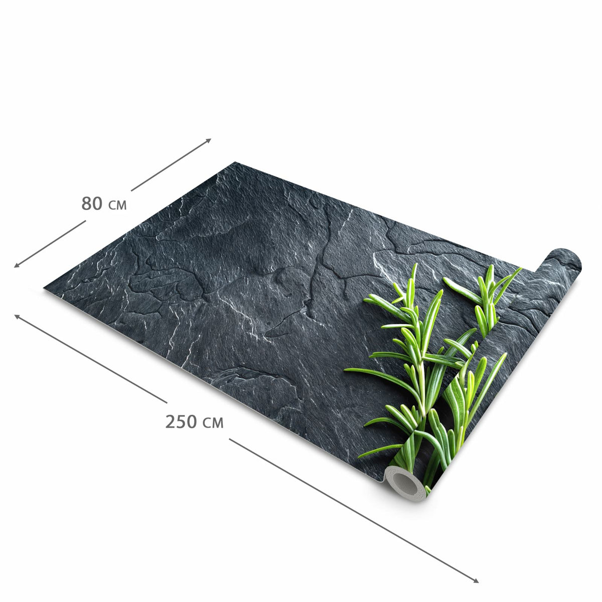 Rutschfester moderner Küchenläufer mit Motiv Rosmarinzweig Slate in der Grösse 60x270 cm