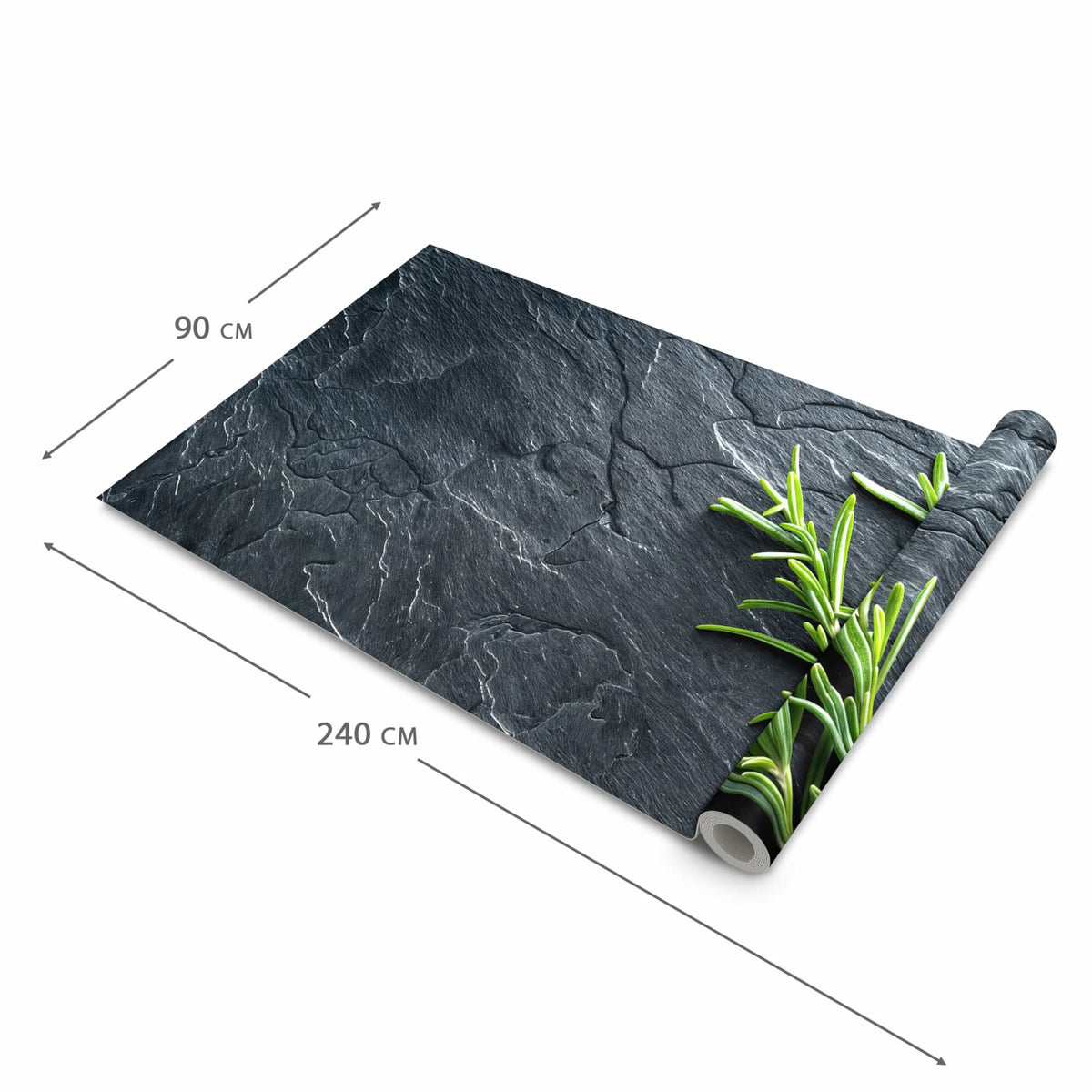 Bodenschonender Küchenteppich mit Motiv Rosmarinzweig Slate in der Grösse 60x270 cm