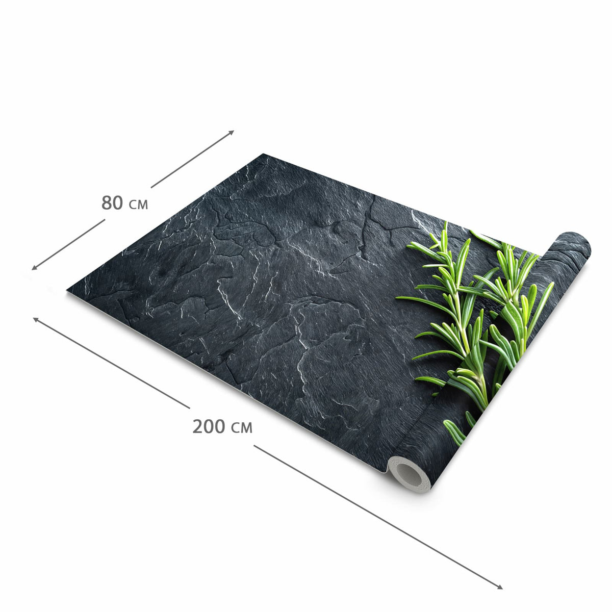 Langlebiger waschbarer Küchenläufer mit Motiv Rosmarinzweig Slate in der Grösse 60x270 cm