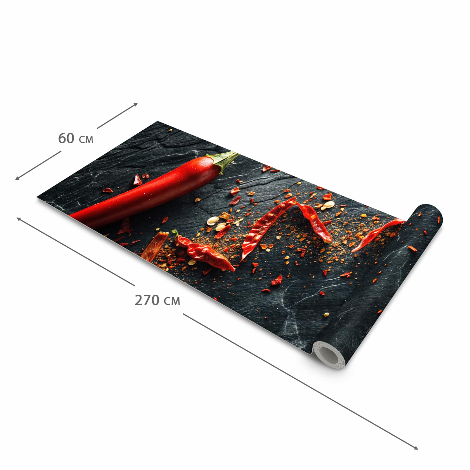UV-beständiger Küchenteppich mit Motiv Chili Auf Schiefer in der Größe 60x240 cm