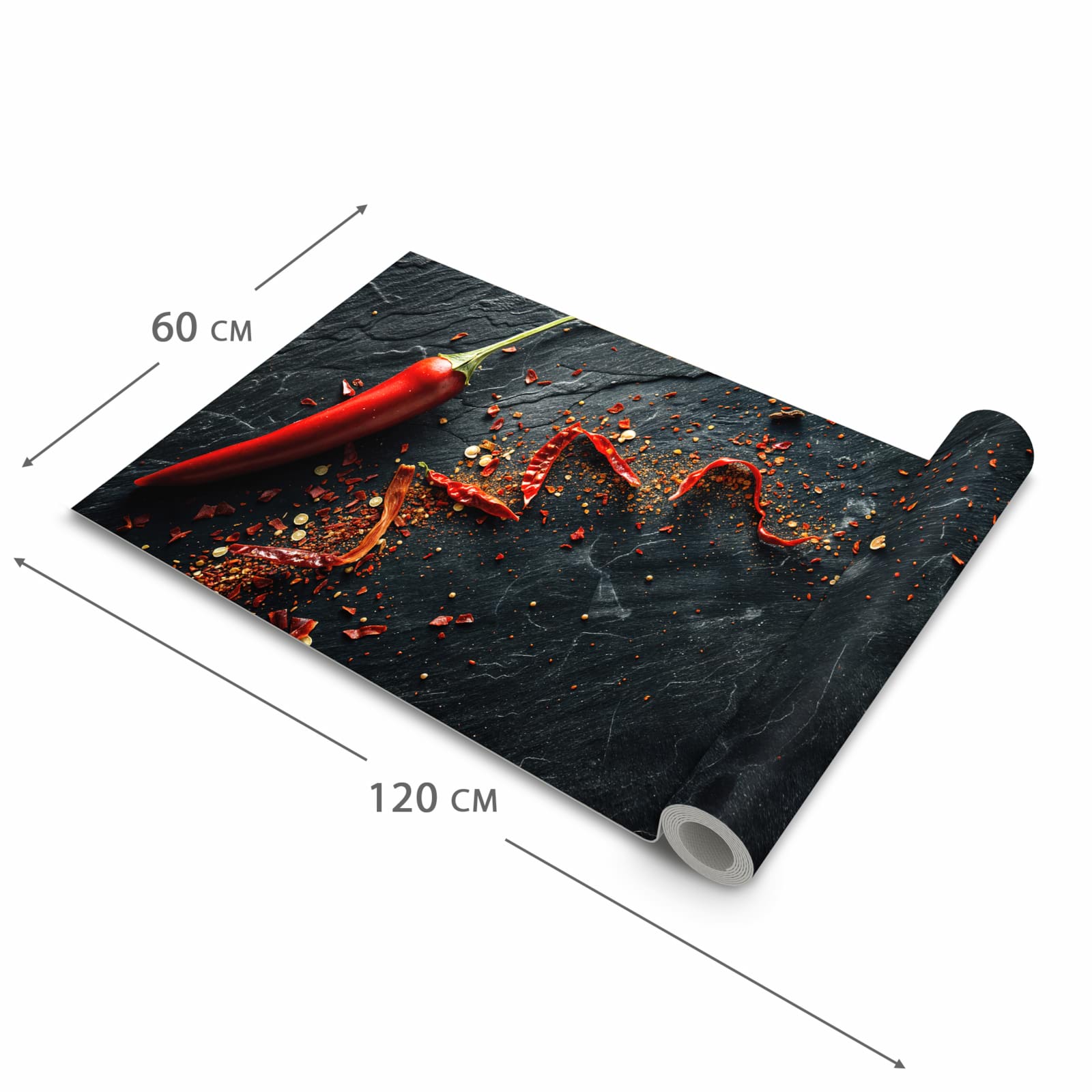 Küchenteppich mit Motiv Chili Auf Schiefer in der Grösse 60x240 cm für sicheres Aufbewahren