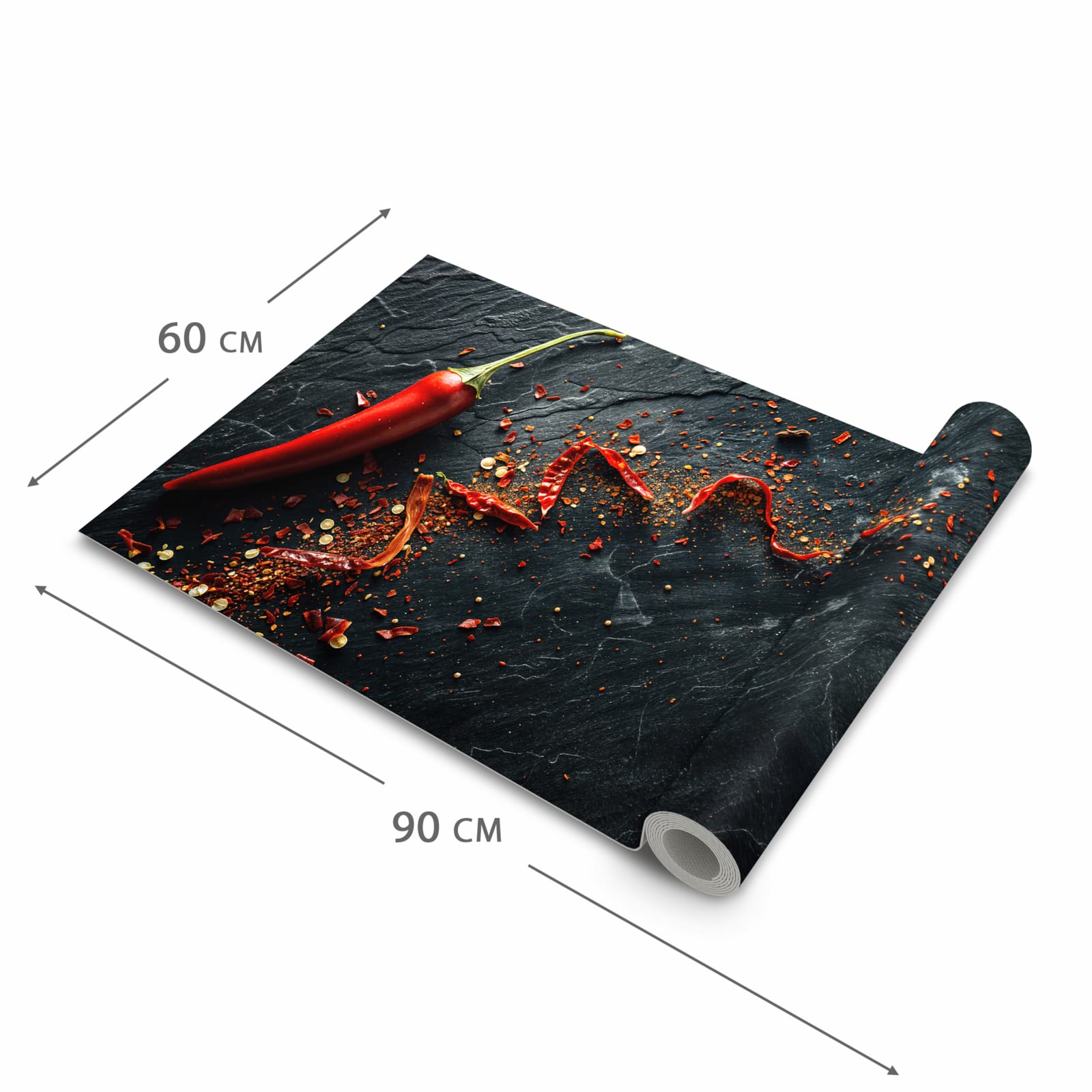 Wasserabweisender waschbarer Küchenteppich mit Motiv Chili Auf Schiefer in der Grösse 60x240 cm