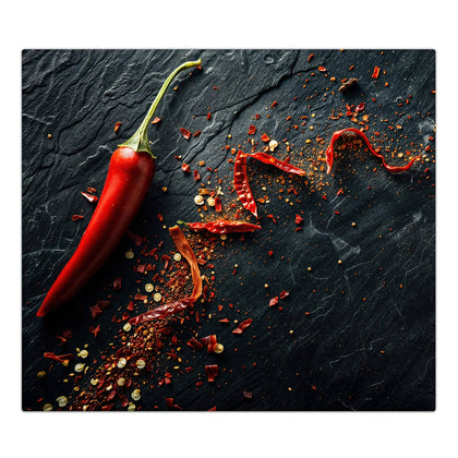 Herdabdeckplatte mit dem Motiv Chili auf Schiefer