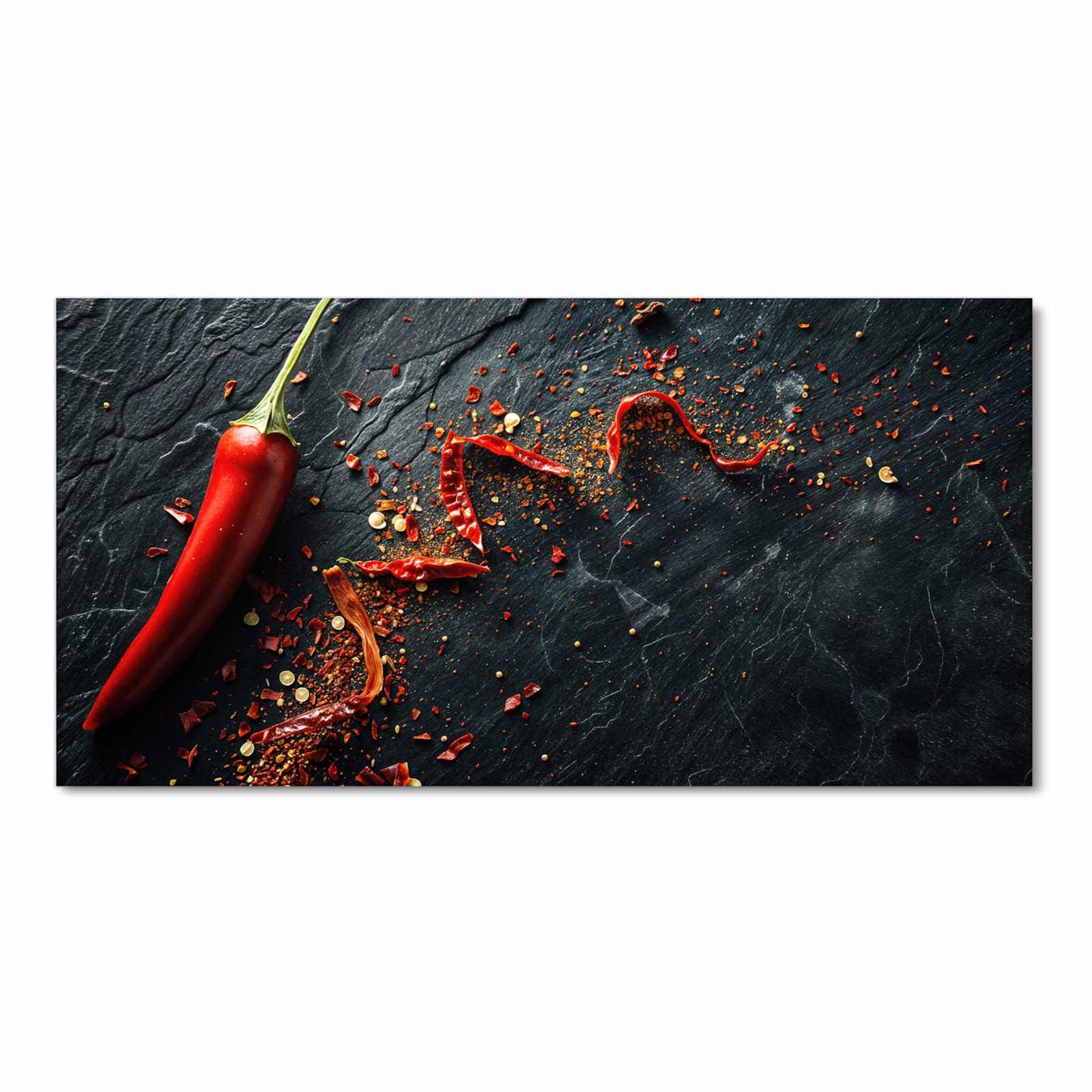 Rutschfester Küchenläufer mit Motiv Chili Auf Schiefer in Frontansicht für sicheren Stand