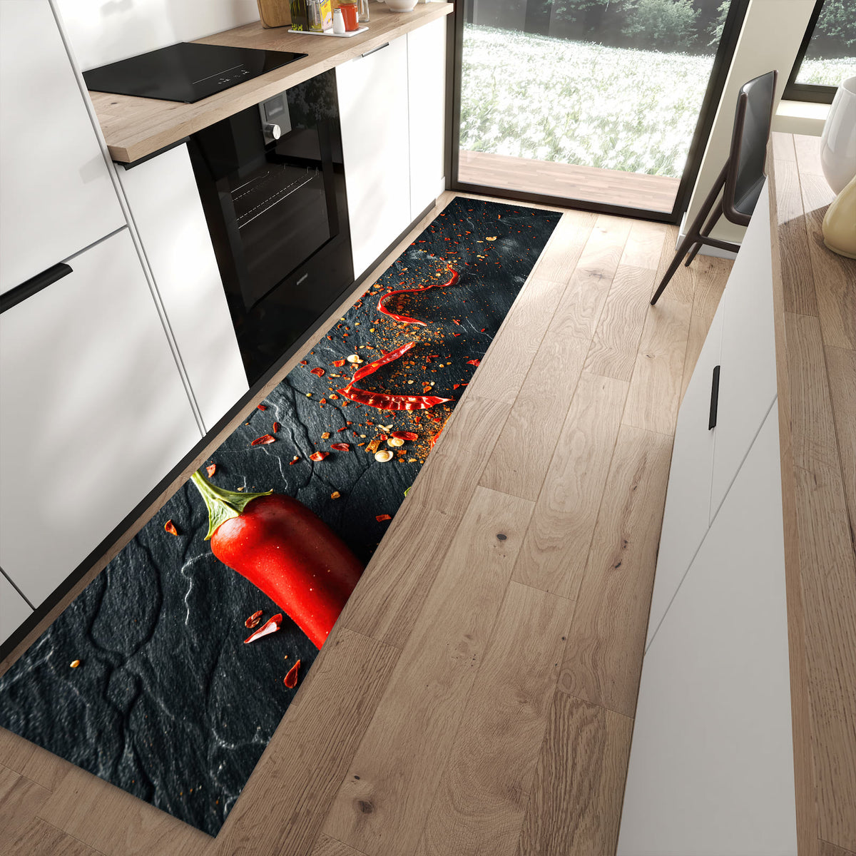 13 Größen – von 60 × 90 bis 80 × 300 cm – Küchenläufer - Chili auf Schiefer