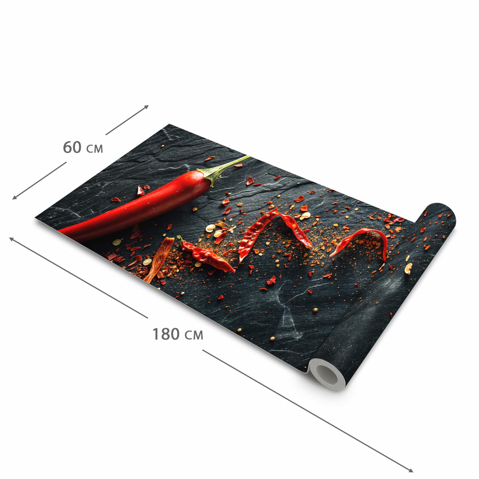Geräuschdämpfender Küchenteppich mit Motiv Chili Auf Schiefer in der Größe 60x240 cm