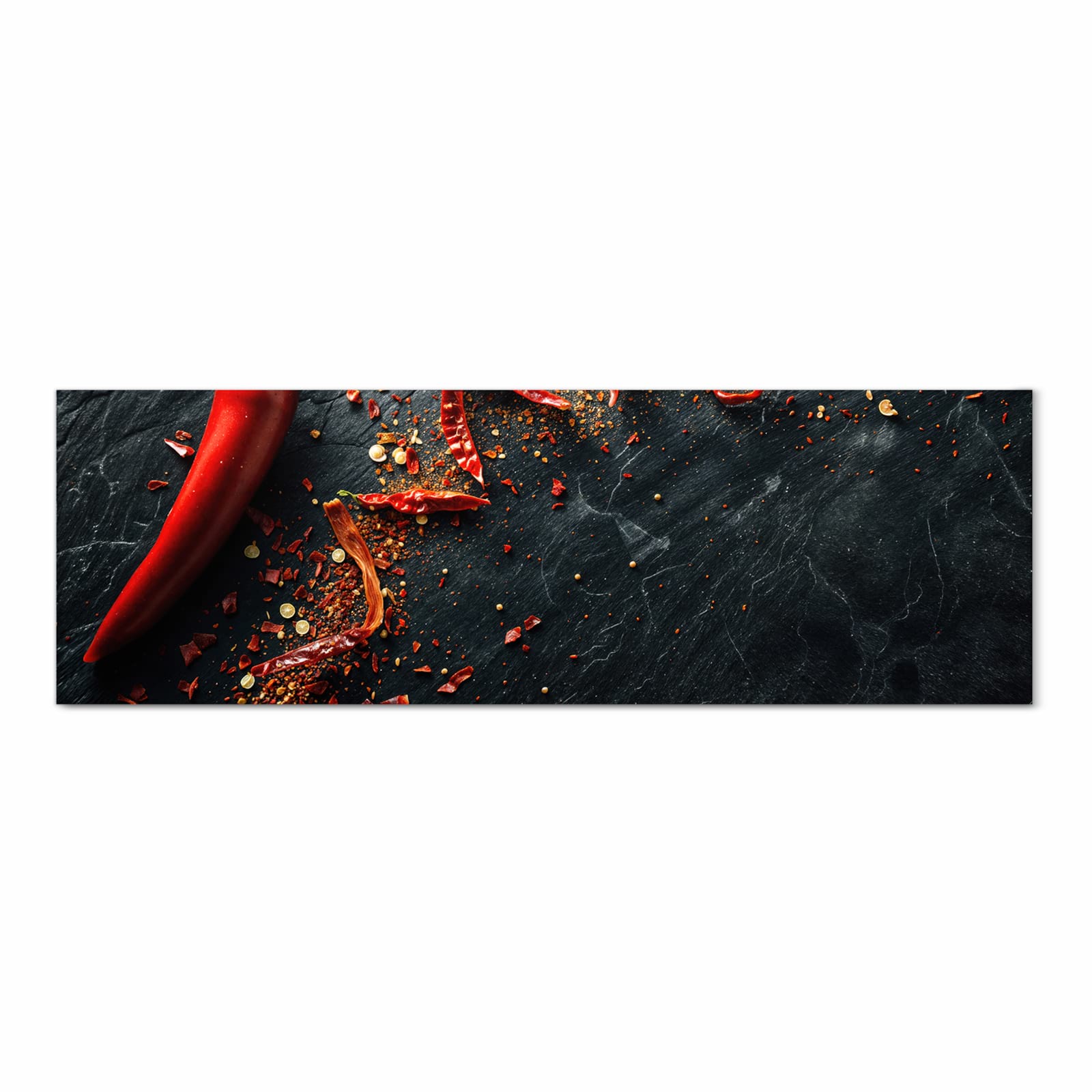 Küchenteppich mit Motiv Chili Auf Schiefer in Frontansicht für sicheres Aufbewahren