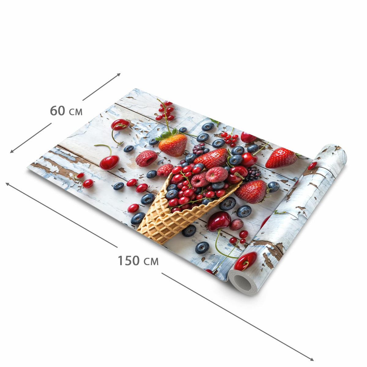 Waschbarer Küchenläufer mit Motiv Früchte Eiscreme in der Größe 60x240 cm für angenehme Haptik